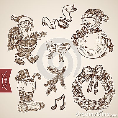 Christmas New Year Santa sock handdrawn vintage retro vector Vector Illustration
