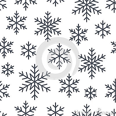 Christmas, new year seamless pattern, snowflakes line illustration. Vector icons of winter holidays, cold season snow Vector Illustration
