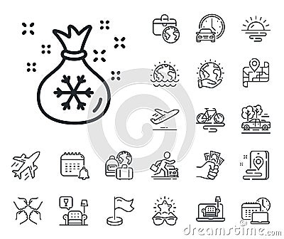 Santa sack line icon. Christmas or New year sign. Plane jet, travel map and baggage claim. Vector Vector Illustration