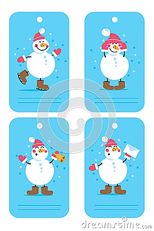 Christmas and New year tags collection. Labels with snowman. Vector Illustration