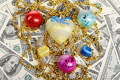 Christmas and new year toys with dollars gift Stock Photo