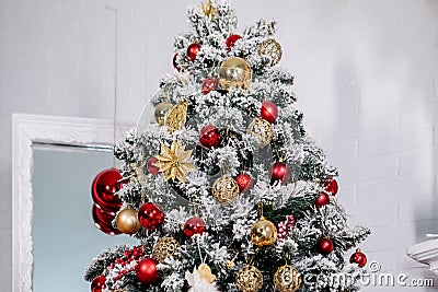 Christmas and New Year tree, enlarged central fragment, but higher towards the crown. Stock Photo