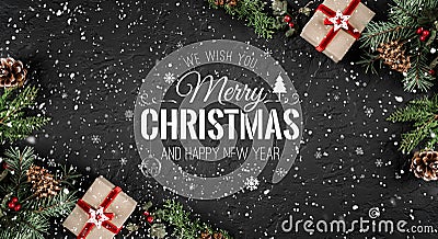 Christmas and New Year Typographical on holiday background withChristmas and New Year Typographical on holiday background with Fir Stock Photo