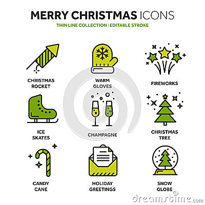 Christmas and New Year. Winter holidays. Santa. December. Thin line web icon set. Outline icons collection. Vector Illustration