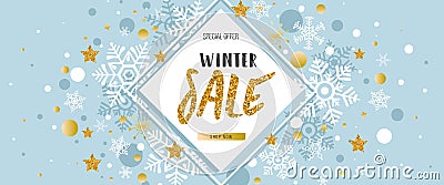 Christmas, new year, winter sale banner. Poster, background, flyer, invitation card, template design with winter Vector Illustration