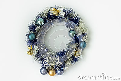 Christmas or New Year wreath with decorations isolated on the white background Stock Photo