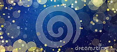 Christmas and New Years blue and gold glitter and bokeh magical holiday abstract background border Stock Photo