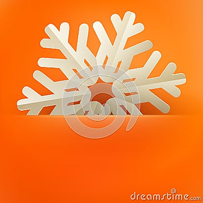 Christmas and New Years orange background with vintage paper snowflakes card. EPS 10 Vector Illustration