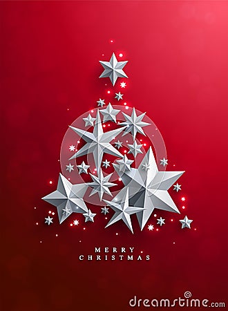 Christmas and New Years red background with Christmas Tree Vector Illustration