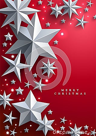 Christmas and New Years red background with frame made of stars Vector Illustration