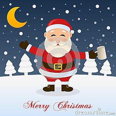 Christmas Night with Drunk Santa Claus Vector Illustration