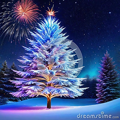 christmas night fireworks ai render year new holiday Cartoon Illustration