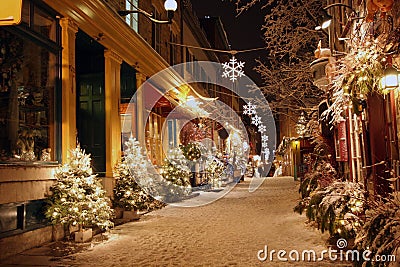 Christmas night in Quebec City Stock Photo