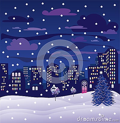 Christmas night town Stock Photo