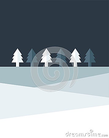 Christmas night tree land. Simply flat design. Vector Illustration