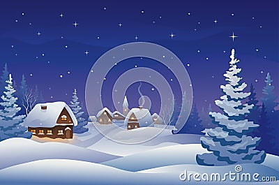 Christmas night village Vector Illustration