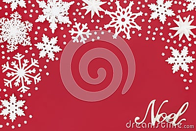 Christmas Noel Sign and Snowflake Decorations Stock Photo