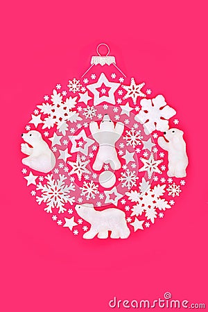 Christmas North Pole Surreal Snowflake and White Bauble Decorations Stock Photo