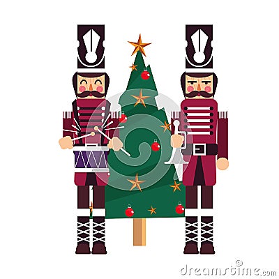 Christmas nutcracker toys and tree Vector Illustration