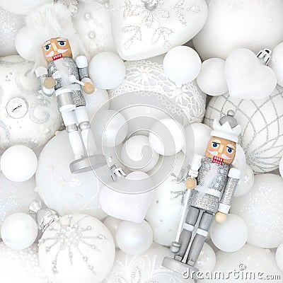 Christmas Nutcracker White Bauble Background Stock Photo