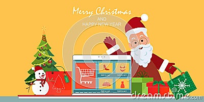 Christmas online shopping concept on laptop screen with gift boxes Vector Illustration