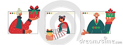 Christmas online virtual present gift family party Vector Illustration