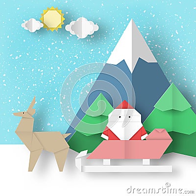 Christmas origami landscape Vector Illustration