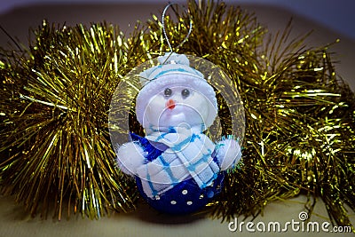 Christmas Ornament, Stuffed Snowman, Reindeer with rattle Stock Photo