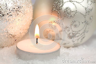 Christmas ornaments and candle Stock Photo