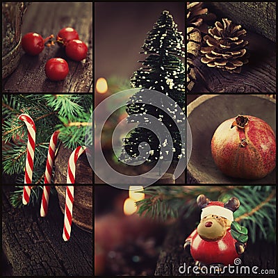Christmas ornaments collage Stock Photo
