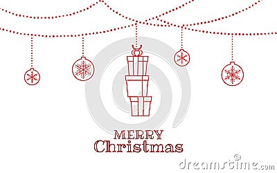 Christmas ornaments hanging with stack gift box and ribbon isolated background. Merry Christmas and happy new year Vector Illustration