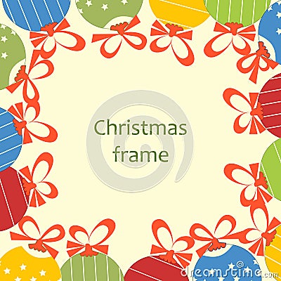 Christmas ornaments and ribbons frame Vector Illustration