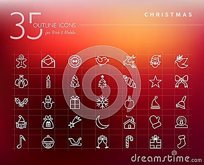 Christmas outline icons set Vector Illustration