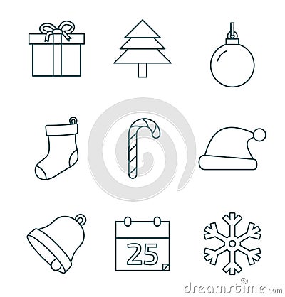 Christmas outline icons Vector Illustration