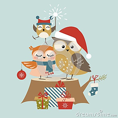 Christmas owl family Vector Illustration