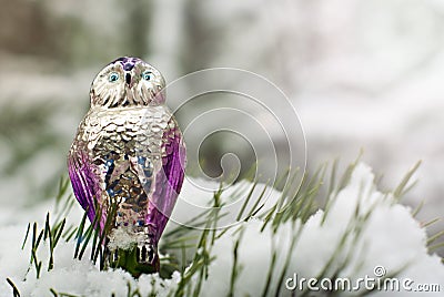 Christmas owl on a lively winter branch Stock Photo