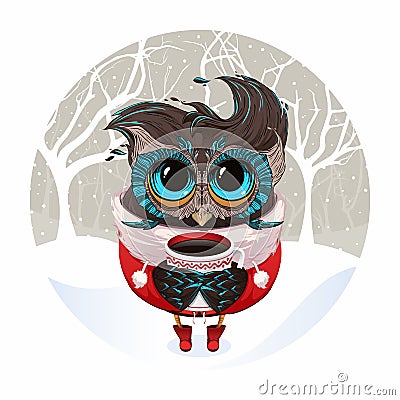 Christmas owl in santa suite Vector Illustration