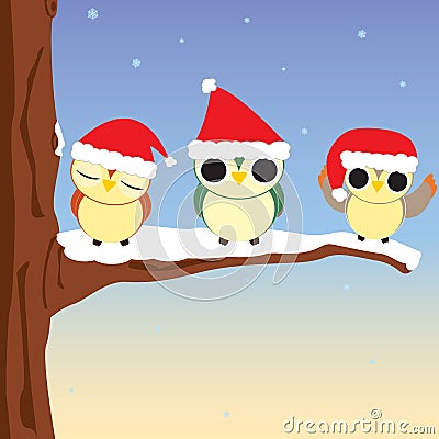 Christmas Owls Vector Illustration