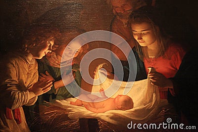 Christmas Painting, Uffizi Gallery, Florence, Italy. Editorial Stock Photo