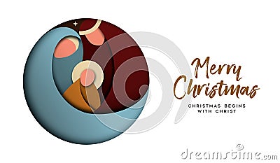 Christmas paper cut card for christian celebration Vector Illustration