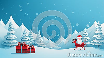 Christmas paper cut greeting card with Santa gifts and free area, vector background. Merry Christmas and Happy New Year winter Stock Photo