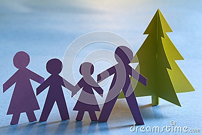 Christmas paper tree and family Stock Photo