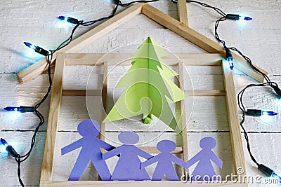 Christmas paper tree and family Stock Photo