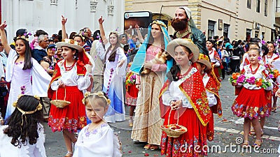 Christmas parade in Cuenca city Pase del Nino, Ecuador Editorial Stock Photo