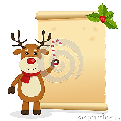 Christmas Parchment with Reindeer Vector Illustration