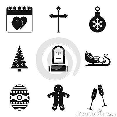 Christmas parties icons set, simple style Vector Illustration