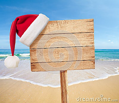 Christmas party on beach signboard as background Stock Photo