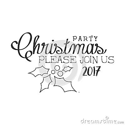 2017 Christmas Party Black And White Invitation Card Design Template With Calligraphic Text Vector Illustration