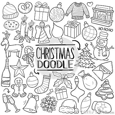 Christmas Party Family Traditional doodle icon hand draw set Vector Illustration