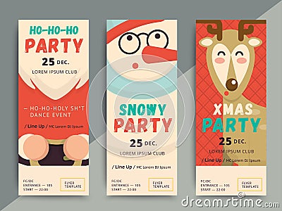 Christmas party flyer template design. Xmas poster in funny cart Vector Illustration